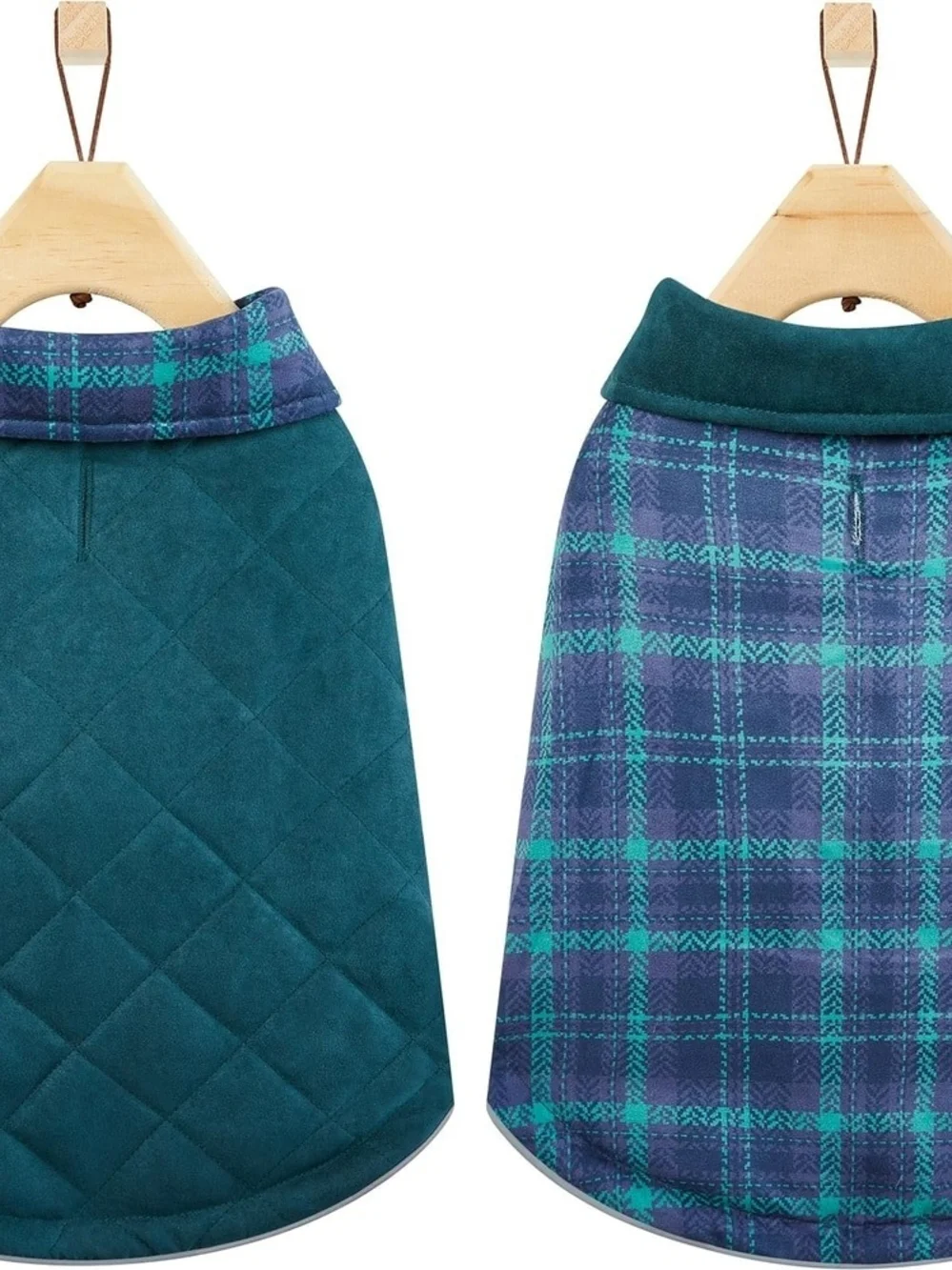 Plaid Dog Coat in Navy & Green - Pet Jacket